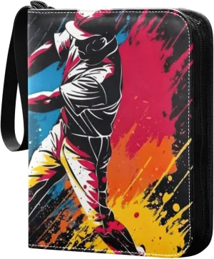 Kigai Trading Card Binder with 50 Sleeves, 400 Pockets PU Zipper Card Collection Binder 4-Pocket Portable Card Folder for Sports Cards, Game Cards (Oil Painting Baseballer)