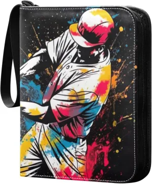 Kigai Trading Card Binder with 50 Sleeves, 400 Pockets PU Zipper Card Collection Binder 4-Pocket Portable Card Folder for Sports Cards, Game Cards (Oil Painting Baseballer)