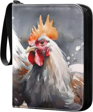 Kigai Trading Card Binder with 50 Sleeves, 400 Pockets PU Zipper Card Collection Binder 4-Pocket Portable Card Folder for Sports Cards, Game Cards (Roosters Painting)