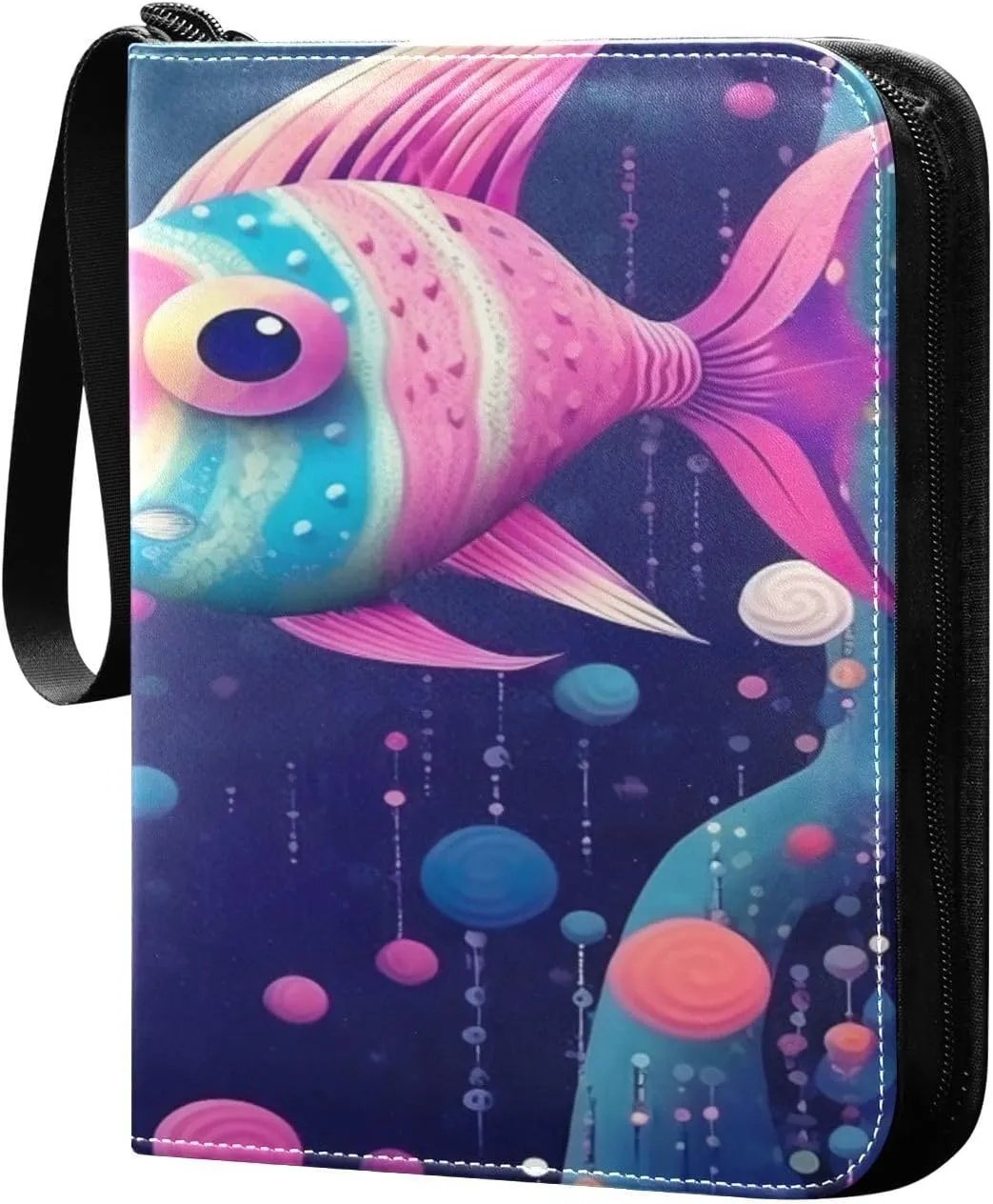 Kigai Trading Card Binder with 50 Sleeves, 400 Pockets PU Zipper Card Collection Binder 4-Pocket Portable Card Folder for Sports Cards, Game Cards (Two Colorful Fish)