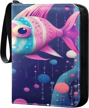 Kigai Trading Card Binder with 50 Sleeves, 400 Pockets PU Zipper Card Collection Binder 4-Pocket Portable Card Folder for Sports Cards, Game Cards (Two Colorful Fish)