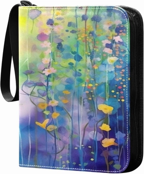 Kigai Trading Card Binder with 50 Sleeves, 400 Pockets PU Zipper Card Collection Binder 4-Pocket Portable Card Folder for Sports Cards, Game Cards (Art Flower Painting)