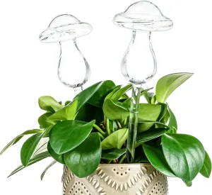 Kingbuy Mushroom Shaped Self-Watering Globes - 4 Pack Glass Automatic Plant Waterer for Indoor Outdoor Plants, Water Bulbs & Decorative Stakes for Plant Lovers