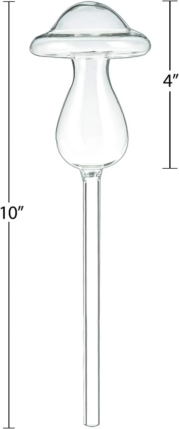 Kingbuy Mushroom Shaped Self-Watering Globes - 4 Pack Glass Automatic Plant Waterer for Indoor Outdoor Plants, Water Bulbs & Decorative Stakes for Plant Lovers