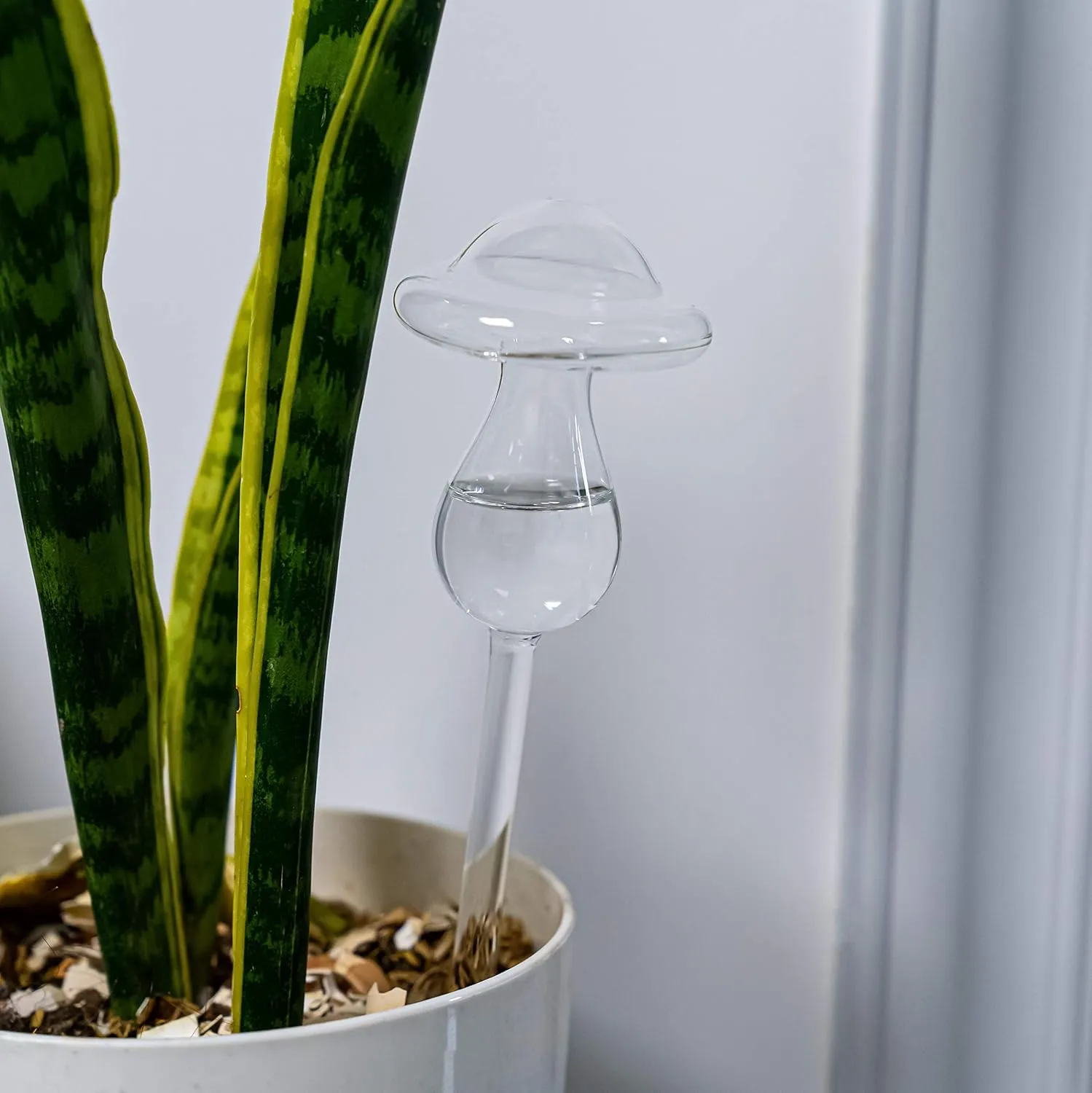 Kingbuy Mushroom Shaped Self-Watering Globes - 4 Pack Glass Automatic Plant Waterer for Indoor Outdoor Plants, Water Bulbs & Decorative Stakes for Plant Lovers