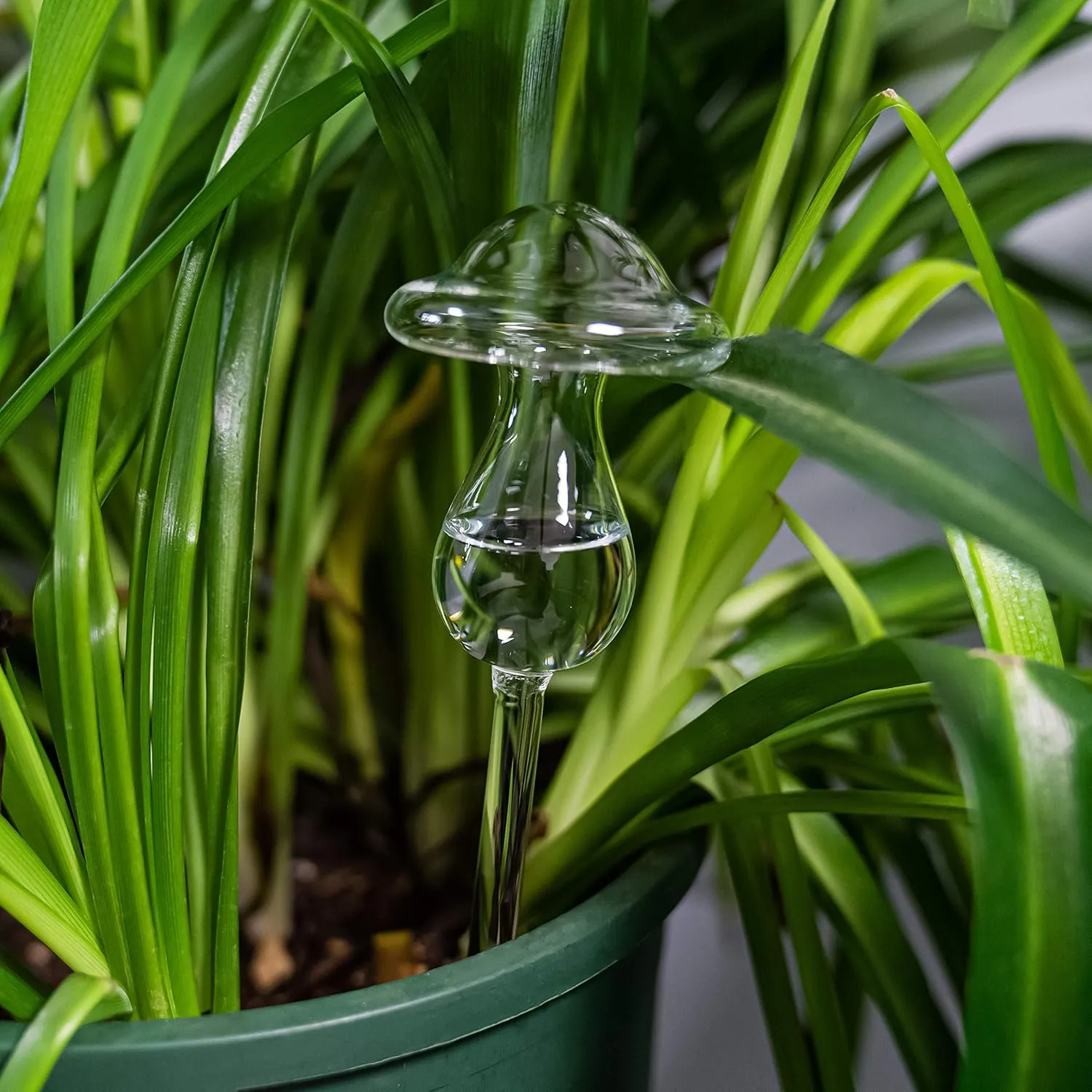Kingbuy Mushroom Shaped Self-Watering Globes - 4 Pack Glass Automatic Plant Waterer for Indoor Outdoor Plants, Water Bulbs & Decorative Stakes for Plant Lovers