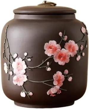 kitchen Large Retro Purple Clay Tea Canister With Lid Creative Plum Blossom Sealing Jar For Tea, Coffee, Nuts, Herb Tea Tin