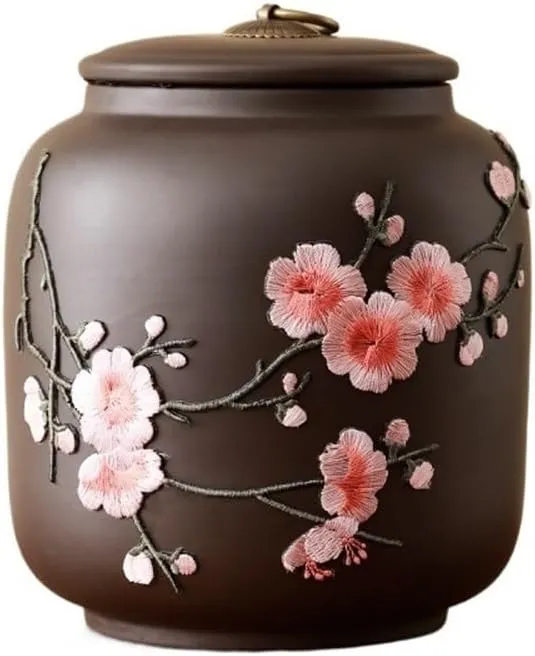 kitchen Large Retro Purple Clay Tea Canister With Lid Creative Plum Blossom Sealing Jar For Tea, Coffee, Nuts, Herb Tea Tin
