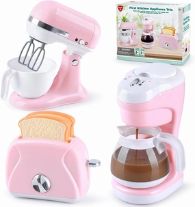 Kitchen Appliances Toys, Kids Play Kitchen Accessories Set, Pretend Kitchen Toys for Kids Ages 4-8, Coffee Maker, Mixer, Toaster with Realistic Lights & Sounds, Gift for Girls Ages 3 