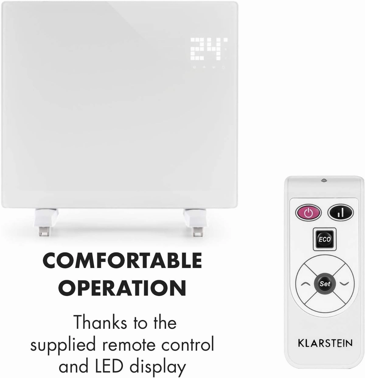 KLARSTEIN Bornholm Single Convection Space Heater, Space Heaters for Indoor Use, Portable Heater for Bedroom, Electric Heater, Portable Heaters for Indoor Use, Small Space Heater, Small Heater - White