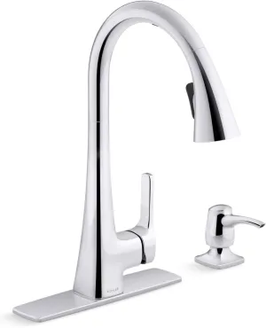 KOHLER R26281-SD-CP Maxton Touchless Pull-Down Kitchen Faucet with Soap Dispenser, Kitchen Sink Faucet with Pull Down Sprayer, Touchless Activation Faucet, Polished Chrome