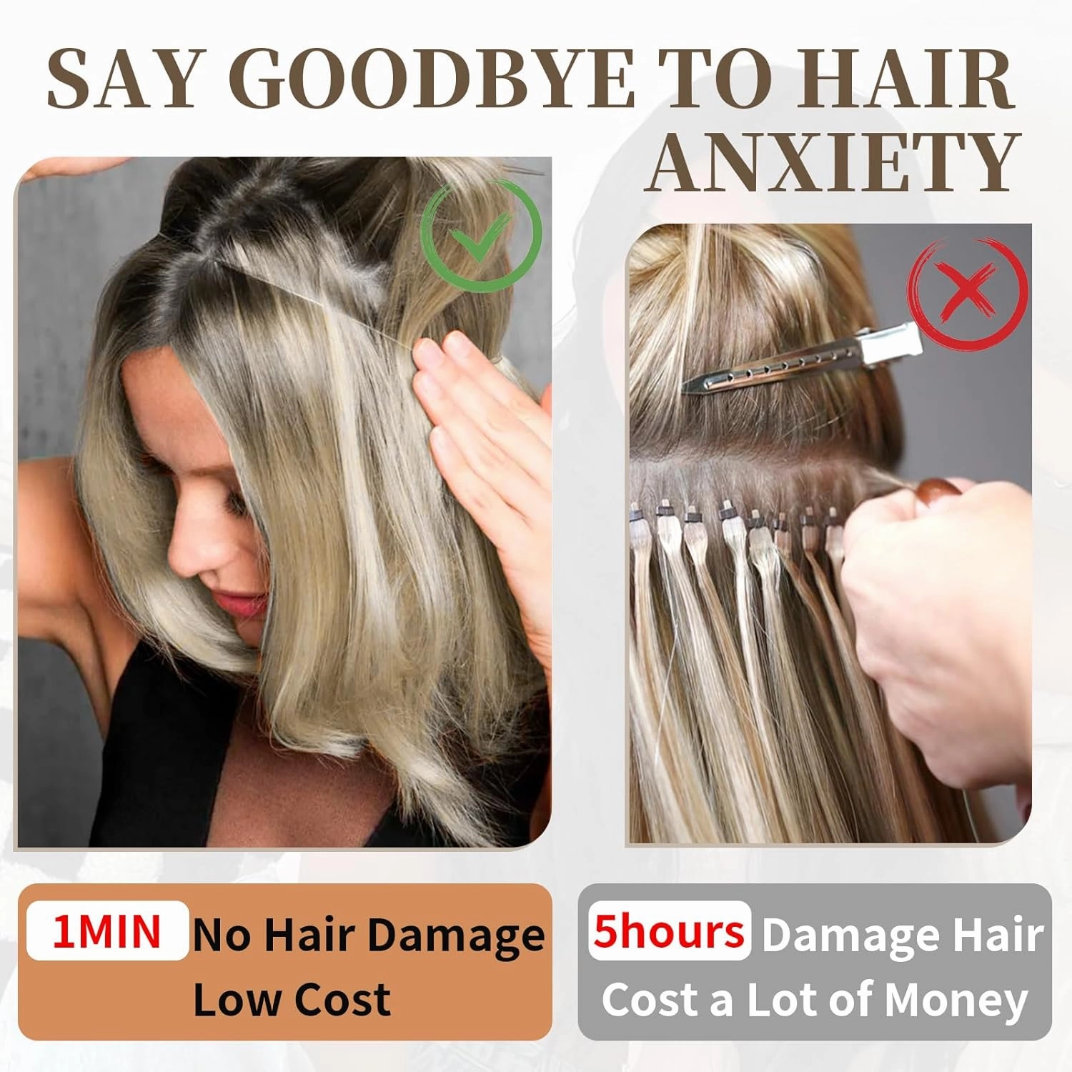 KooKaStyle Invisible Wire Hair Extensions with Transparent Headband Adjustable Size 4 Secure Clips Long Wavy Secret Wire Hairpiece 16 Inch Ash Brown mix Platinum Blonde for Women