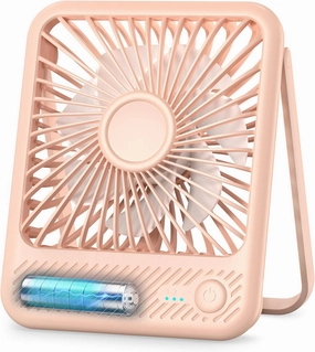 Koonie Desk Fan, Ultra Quiet 2.5-11h Battery Operated Small USB Fan with Strong Wind, 180° Tilt Folding and 3 Speeds Adjustable, Battery Powered Mini Personal Fan for Office Bedroom Desktop Pink