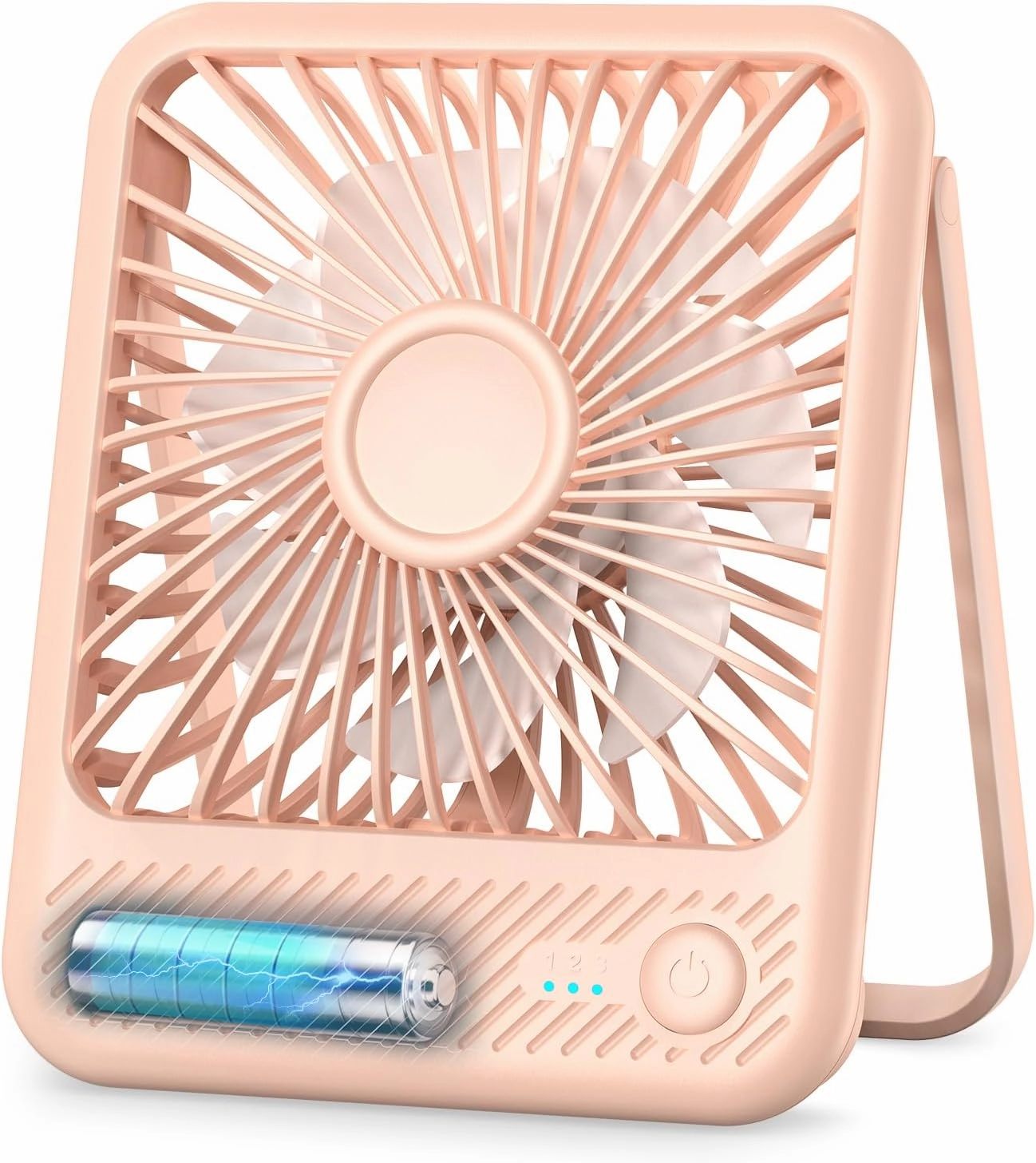 Koonie Desk Fan, Ultra Quiet 2.5-11h Battery Operated Small USB Fan with Strong Wind, 180° Tilt Folding and 3 Speeds Adjustable, Battery Powered Mini Personal Fan for Office Bedroom Desktop Pink