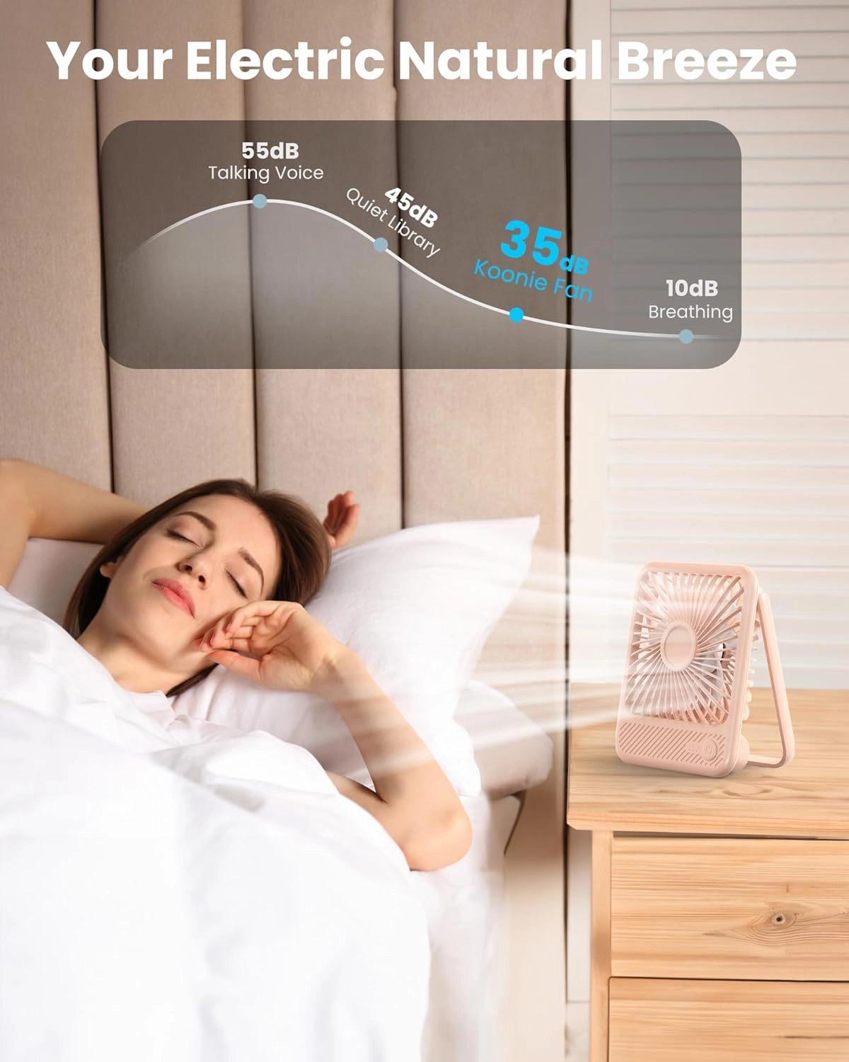 Koonie Desk Fan, Ultra Quiet 2.5-11h Battery Operated Small USB Fan with Strong Wind, 180° Tilt Folding and 3 Speeds Adjustable, Battery Powered Mini Personal Fan for Office Bedroom Desktop Pink
