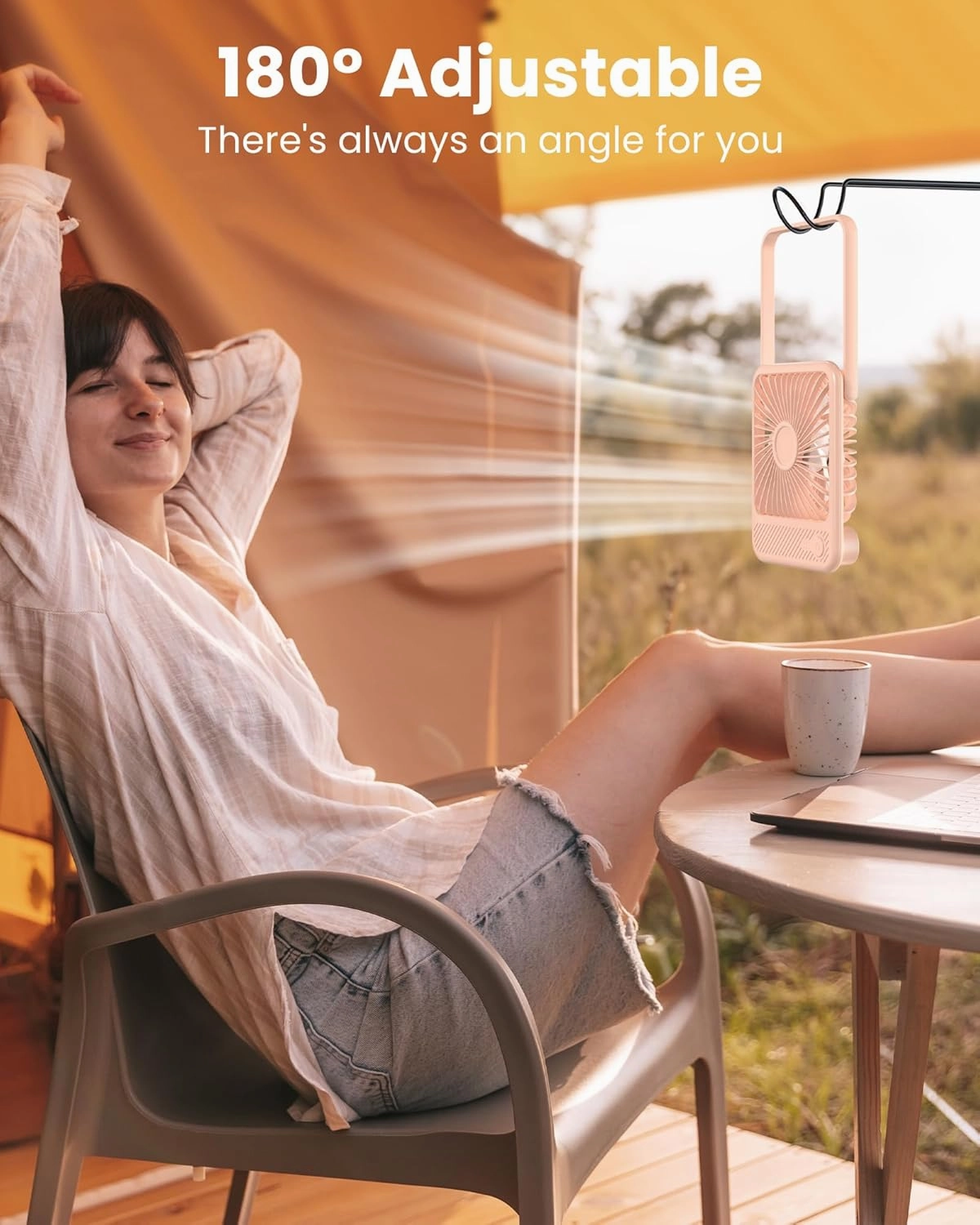 Koonie Desk Fan, Ultra Quiet 2.5-11h Battery Operated Small USB Fan with Strong Wind, 180° Tilt Folding and 3 Speeds Adjustable, Battery Powered Mini Personal Fan for Office Bedroom Desktop Pink