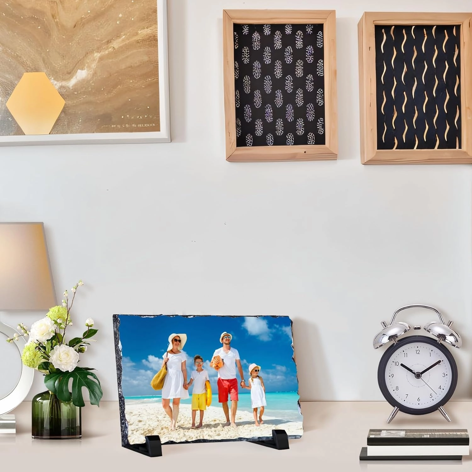 Kufutee Personalized Slate Photo Frame, Colorproof Sublimation Blank Slate Rock Photo Plaque for Creative Home Furnishing or Souvenir (Rectangle-10x15cm)