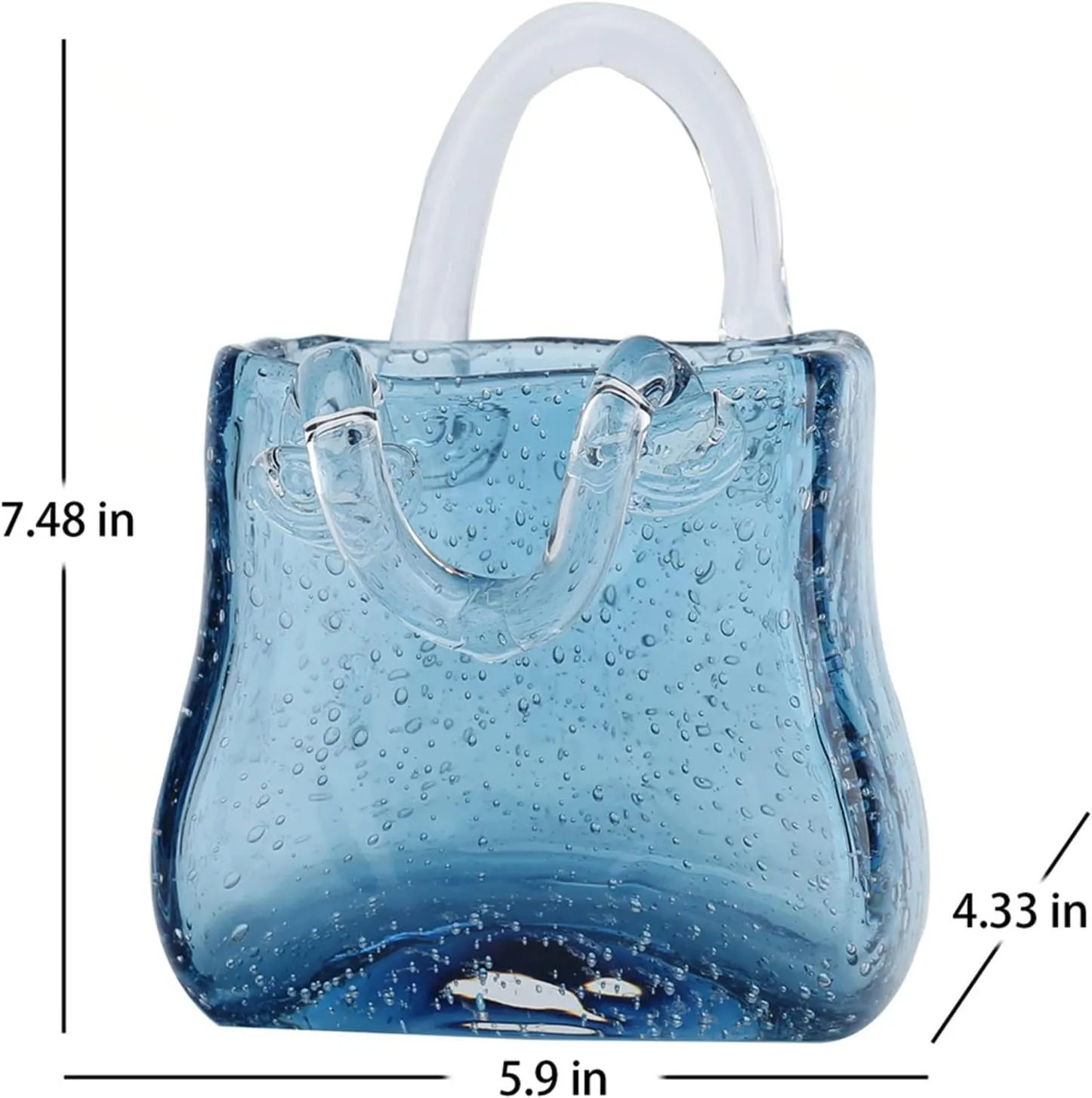 LAMPPE Bag Flower Vase, Glass Purse Vases with Handle Design Handbag Vases for Flowers Handbag Glass Vase, Unique for Centerpieces,Table Decorations,Wedding Decor,Home,Style2-Blue
