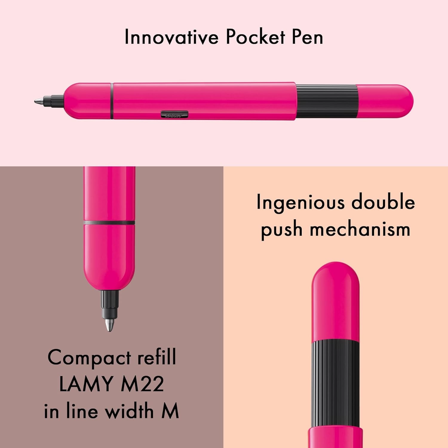 Lamy pico neonpink ballpoint pen - Innovative pocket pen - with one click in full size - metal barrel & line width M - incl. compact refill M 22 in black