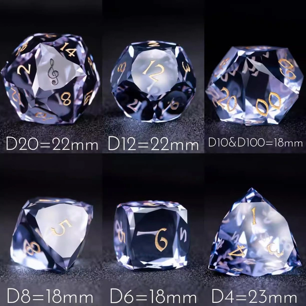 LANGWEI 7Pcs,D&D Dice Set, Pretty Violet Crystal Diamond Faceted Polyhedral Dice Set for Table Games, TRPG, Role Playing Dice Games,Creative Gifts
