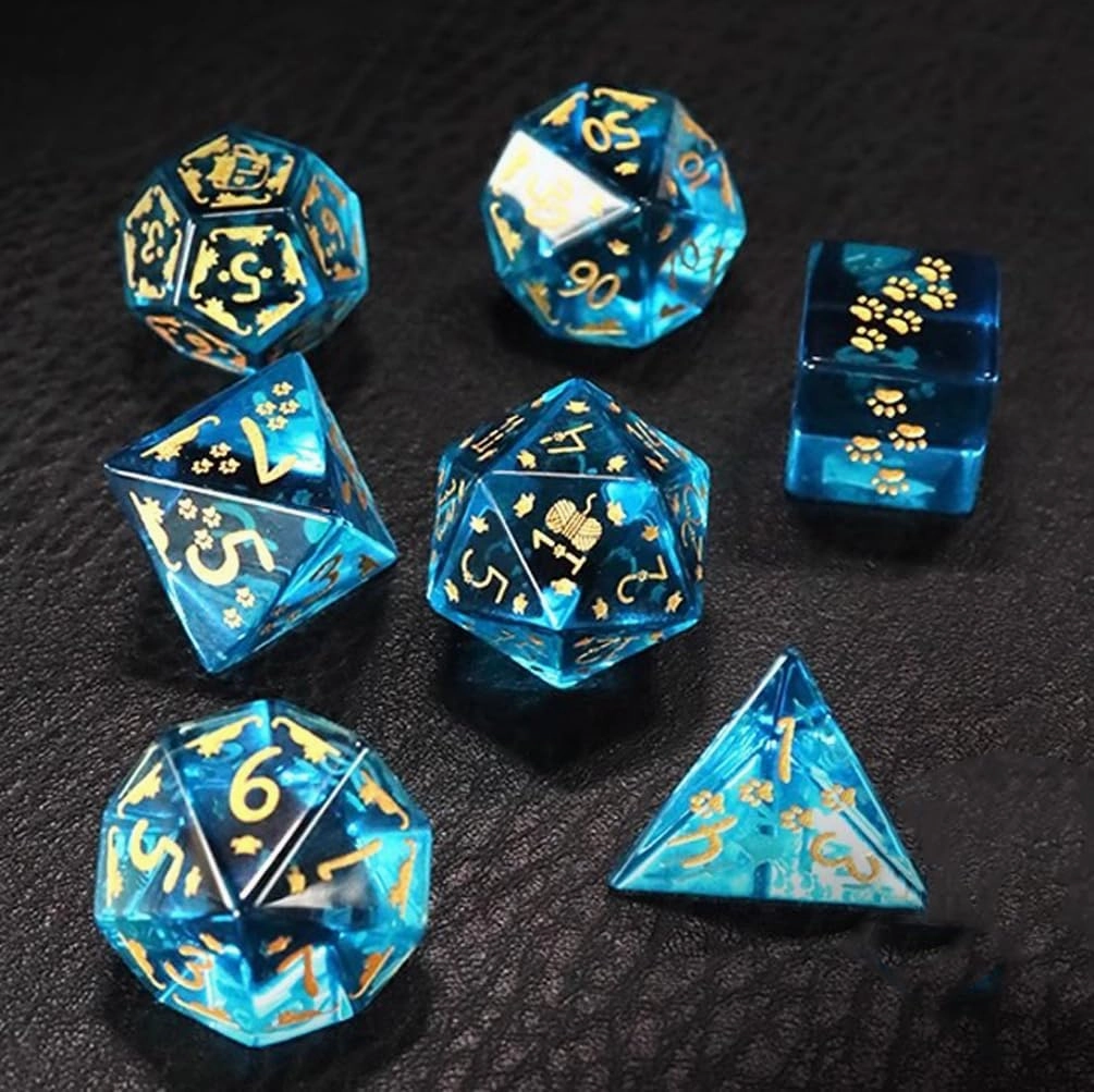 LANGWEI Role Playing Dice Sets, Cute Cat K9 Polyhedral Dice, D&D Dice Set for TRPG Table Games Dungeons and Dragons Games,Creative Gifts,7Pcs