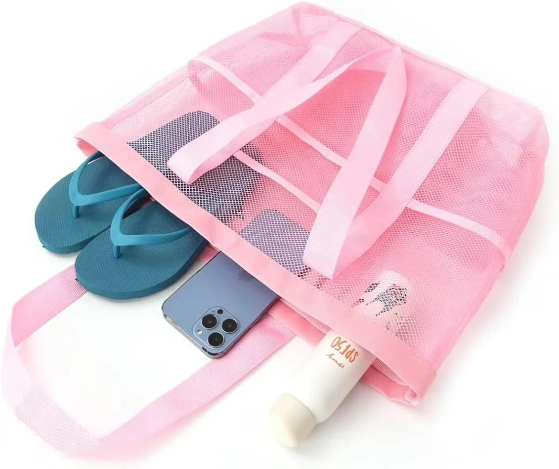 Large Capacity Toy Storage Bag - 8 Pockets Handheld Shoulder Beach Bag for Bathroom and Bath Toys(Pink)