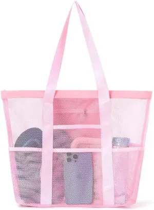 Large Capacity Toy Storage Bag - 8 Pockets Handheld Shoulder Beach Bag for Bathroom and Bath Toys(Pink)