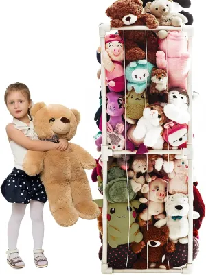 Large Stuffed Animal Storage Zoo Cage Holder, Upgradation PVC Stuffed Animal Storage Organizer, Space Saving Plush Toys Zoo Holder, for Kidroom Playroom, White