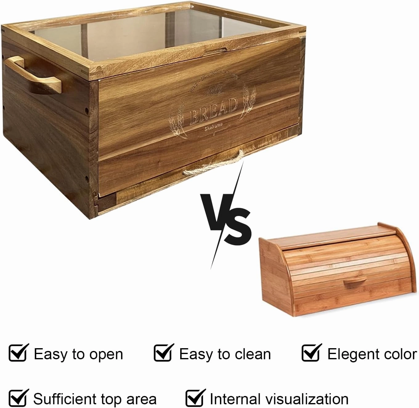 Large Acacia Wooden Bread Box for Kitchen Counter Bread Cutting Board with Crumb Tray Bread Storage Container Farmhouse Bread Box for Your House (Acacia Wooden, Long 14.5 Inch)