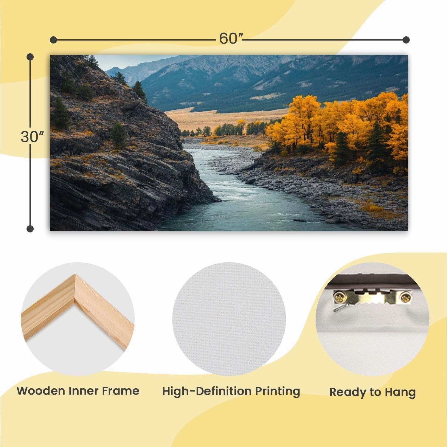 Large Canvas Wall Art Paradise Valley Yellowstone River Livingston Montana Wooden Framed Artwork Easy to Hang Wall Decor for Living Room Bedroom Office 30 x 60 inch