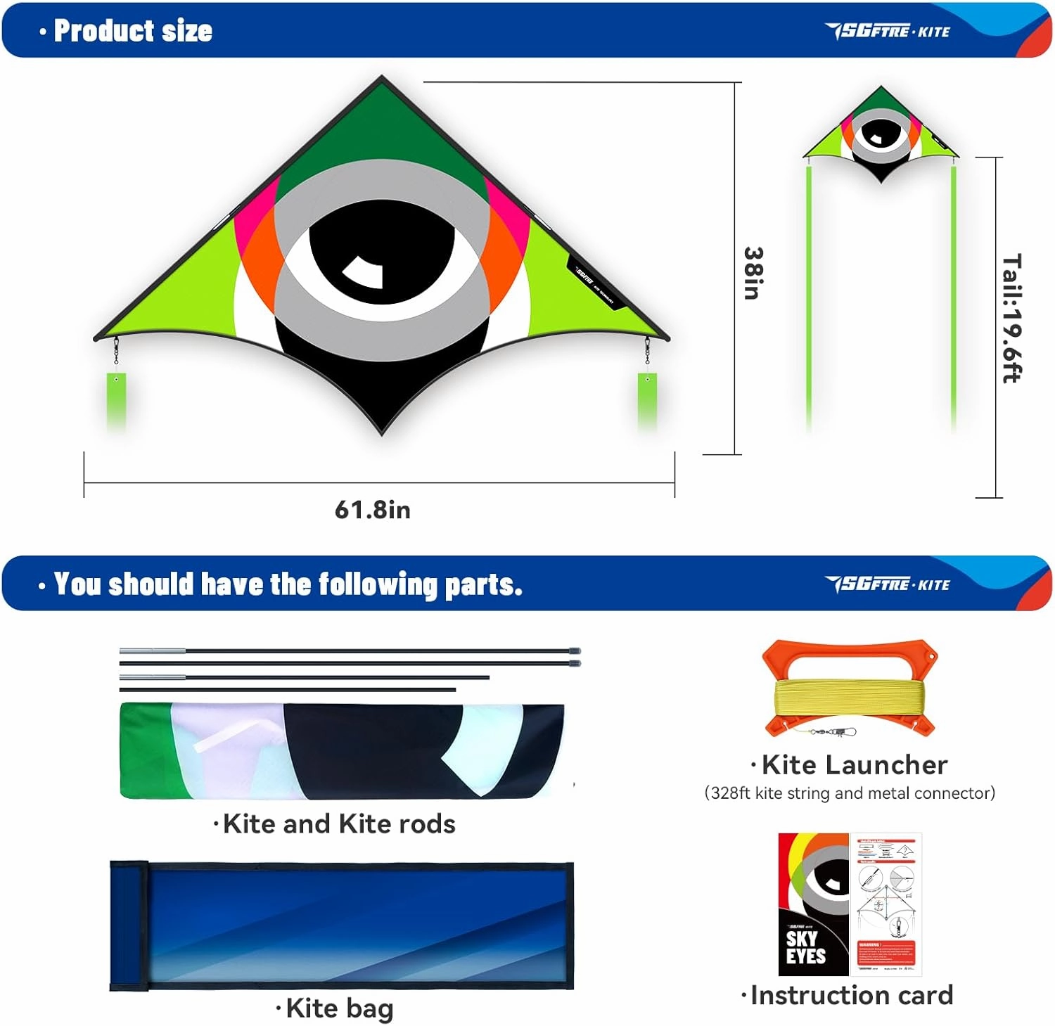 Large Green Delta Kites Flying Toys for Kids & Adults Easy to Fly，Single Line Beach and Park Kite for Family Outdoor Games & Activities (Eye of The Sky Green, 1)