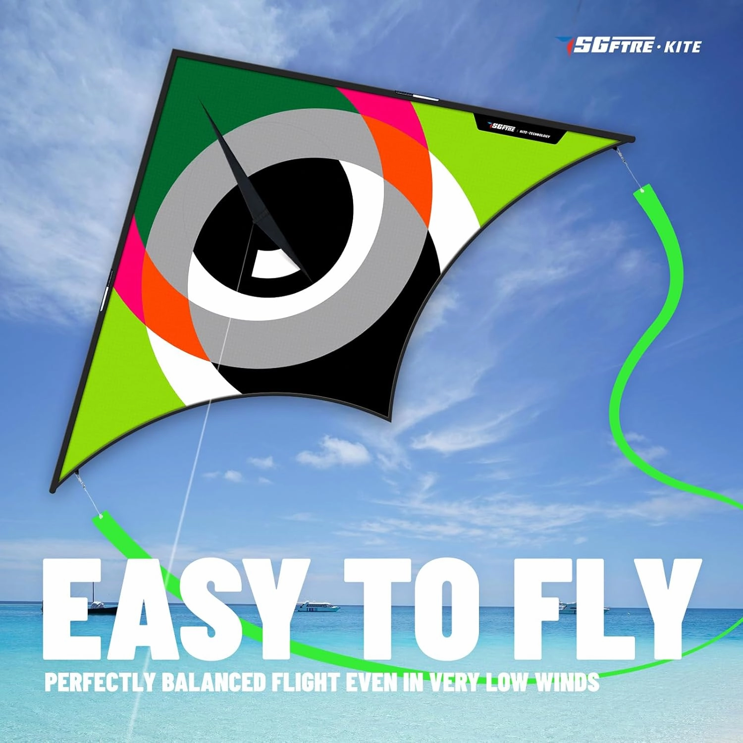 Large Green Delta Kites Flying Toys for Kids & Adults Easy to Fly，Single Line Beach and Park Kite for Family Outdoor Games & Activities (Eye of The Sky Green, 1)
