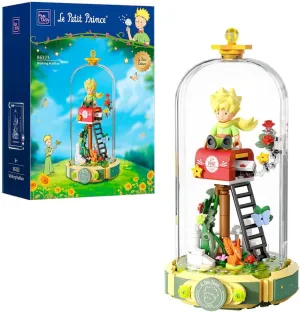 Le Petit Prince Rose Mailbox Building Block Set, Creative DIY Flower Display with Rotating Globe Dome, Collectible Model Kit for Adults and Kids, Gift Idea for Le Petit Prince Fans