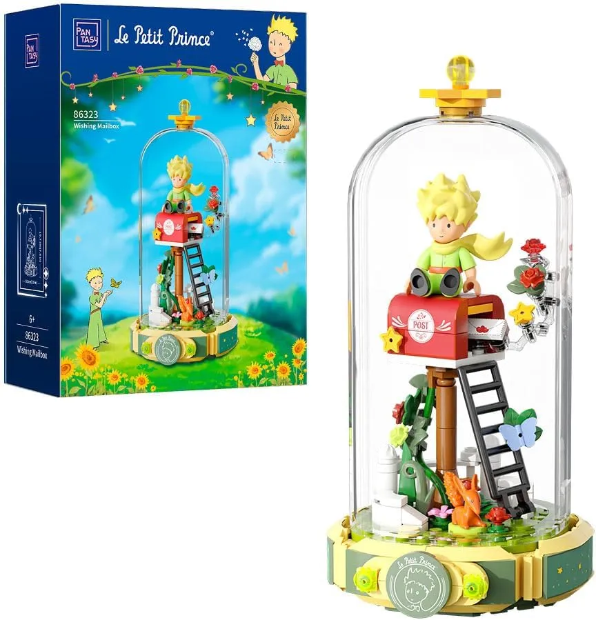 Le Petit Prince Rose Mailbox Building Block Set, Creative DIY Flower Display with Rotating Globe Dome, Collectible Model Kit for Adults and Kids, Gift Idea for Le Petit Prince Fans