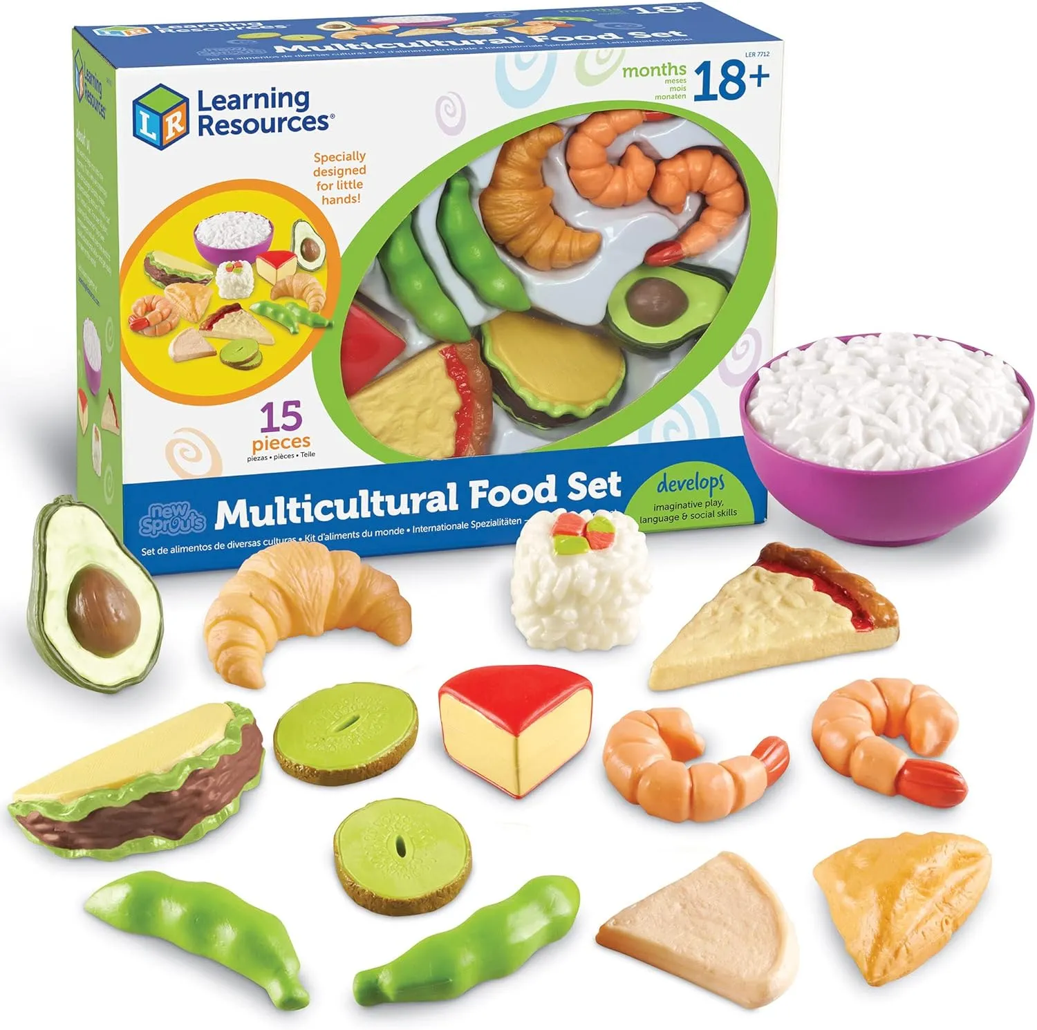 Learning Resources New Sprouts Multicultural Play Food Set - 15 Pieces, Ages 18  Months Pretend Play Food for Toddlers, Preschool Learning Toys, Kitchen Play Toys for Kids