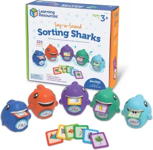 Learning Resources Say-a-Sound Sorting Sharks - Montessori Toys, Kindergarten Learning Activities, Phonemic Awareness Flash Cards, Dyslexia Tools for Kids, Speech Therapy Materials, Learn to Read