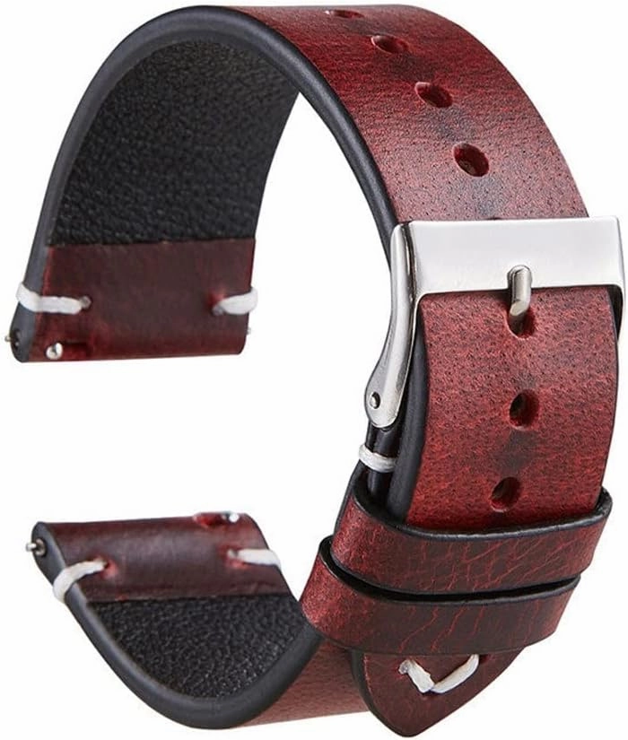 Leather Strap Bracelet Black Green Brown Strap Ladies Mens Wristband Color Changing Watch Smart Strap(Black,22mm)