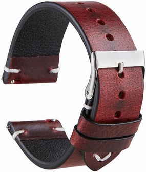 Leather Strap Bracelet Black Green Brown Strap Ladies Mens Wristband Color Changing Watch Smart Strap(Black,22mm)