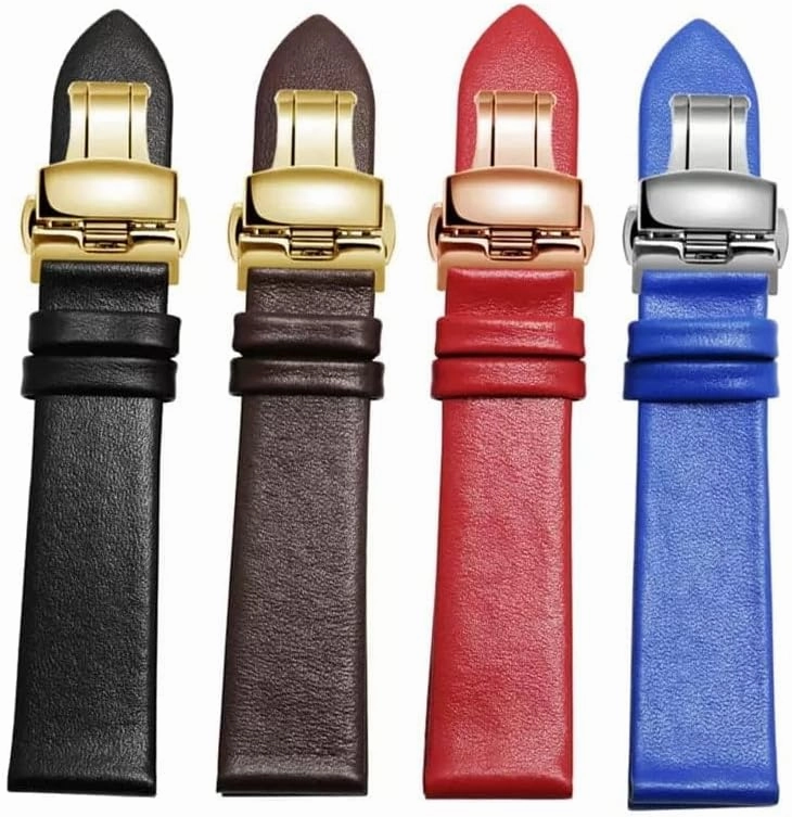 Leather Watch Strap for Men and Women -Thin Soft Buckle Accessories Thin Plain Grain Watch Chain(D,13mm)