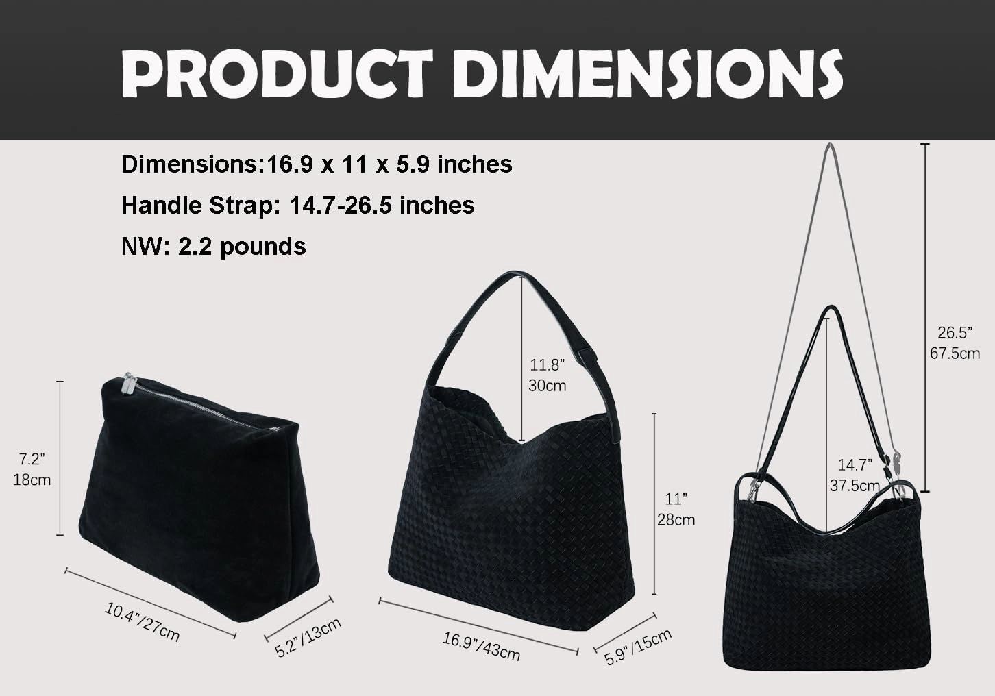 Leather Woven Tote Bag for Women, Vintage Suede Woven Hobo Bag, Large Crossbody Shoulder Slouchy Handbag