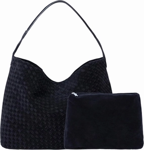 Leather Woven Tote Bag for Women, Vintage Suede Woven Hobo Bag, Large Crossbody Shoulder Slouchy Handbag