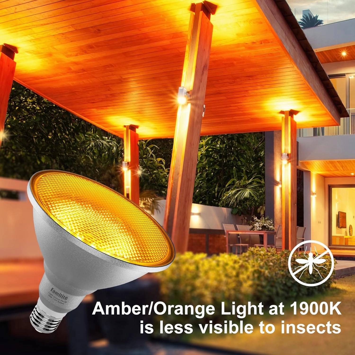 LED Bug Light Bulbs, 1900K Yellow Outdoor PAR38 Flood Lights, Dusk to Dawn Auto On/Off Porch Lights, IP65 Waterproof, Replace up to 100W for Garage Hallway Yard Porch, 2 Pack