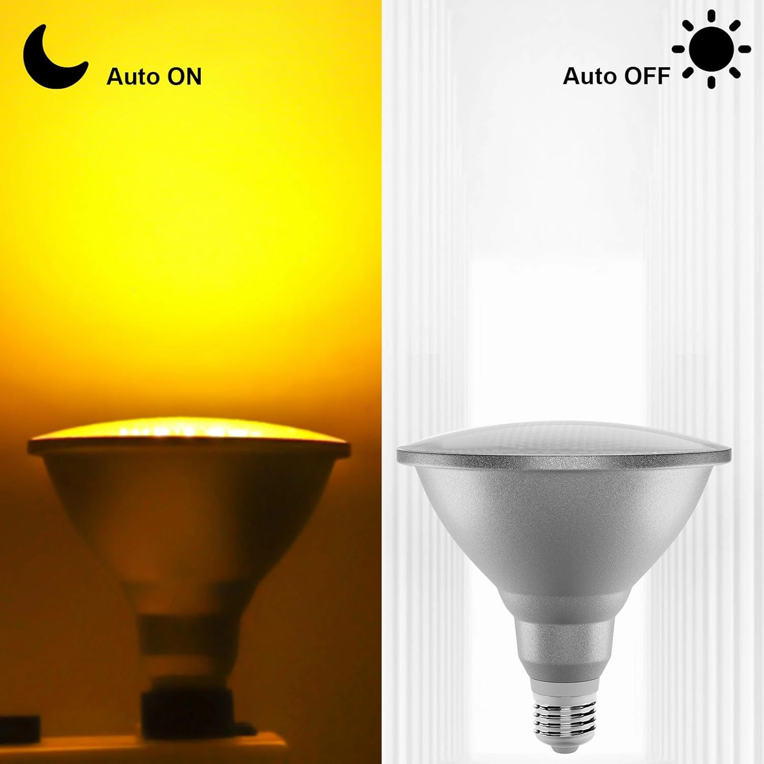 LED Bug Light Bulbs, 1900K Yellow Outdoor PAR38 Flood Lights, Dusk to Dawn Auto On/Off Porch Lights, IP65 Waterproof, Replace up to 100W for Garage Hallway Yard Porch, 2 Pack