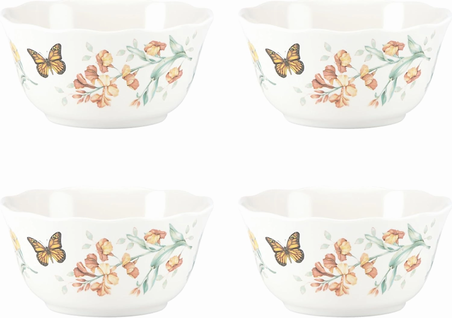 Lenox 856406 Butterfly Meadow Melamine 4-Piece All-Purpose Bowl Set, Lightweight Melamine Material