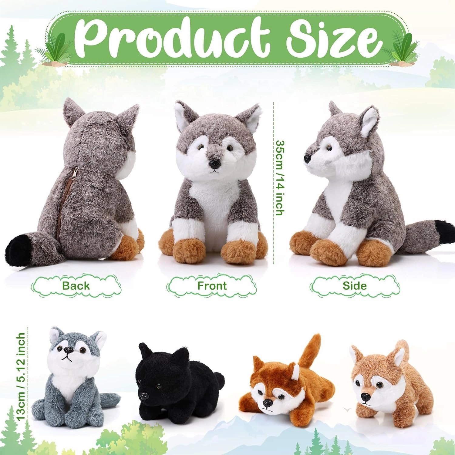 Lenwen 5 Pcs Wolf Stuffed Animal 1 Mommy Plush with 4 Cute Babies Dire Wolf Plushies Husky Plush Toys Wild Stuffed Animal for Boys Girls Zoo Birthday Gifts