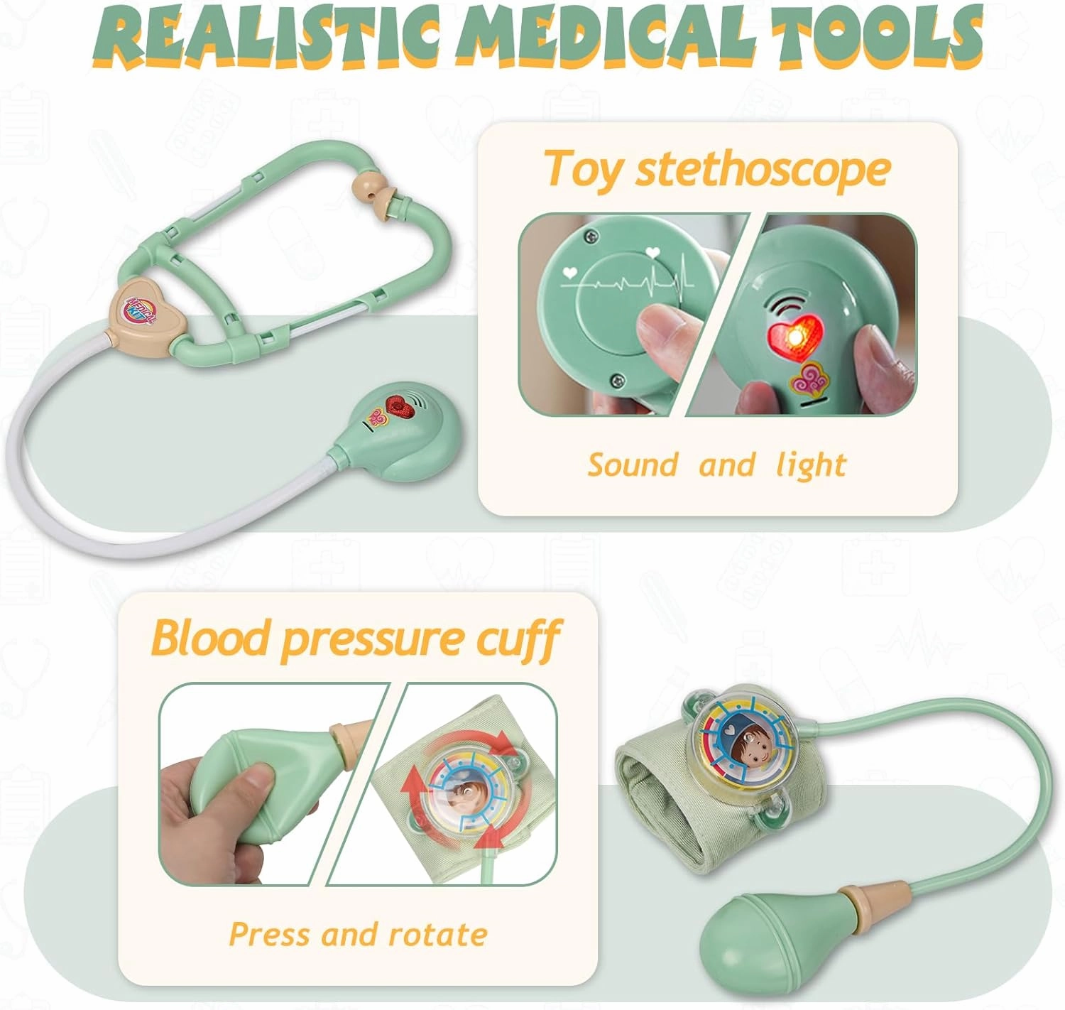 Liberry Doctor Kit for Toddlers 3-5 Years Old, 18-Piece Doctor Bag Pretend Play Toys, Durable Medical Kit with Toy Stethoscope, Green Doctor Gift for Kids