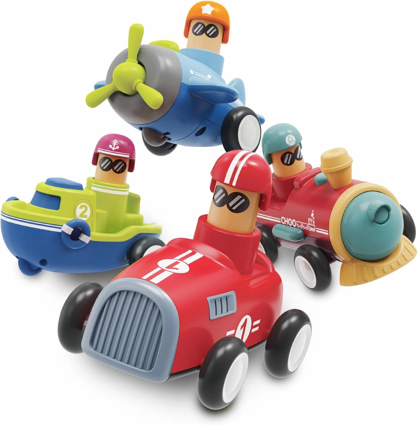 LiKee Toy Cars for Toddlers 1 2 3 4 Years Old Boy Girl, 4 Pcs Pull Back Cars for 18  Months Baby Infant Gift, Kids Trucks Push and Go Back Friction Powered Vehicles (Transport)