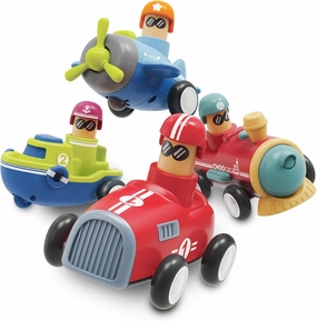 LiKee Toy Cars for Toddlers 1 2 3 4 Years Old Boy Girl, 4 Pcs Pull Back Cars for 18  Months Baby Infant Gift, Kids Trucks Push and Go Back Friction Powered Vehicles (Transport)
