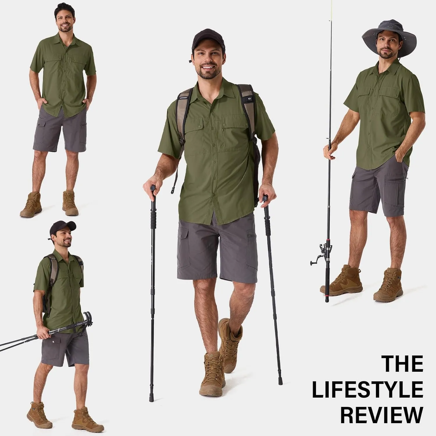 linlon Safari Shirt Men Short Sleeve UPF 50 UV Sun Protection Quick Dry Hiking Fishing Shirts