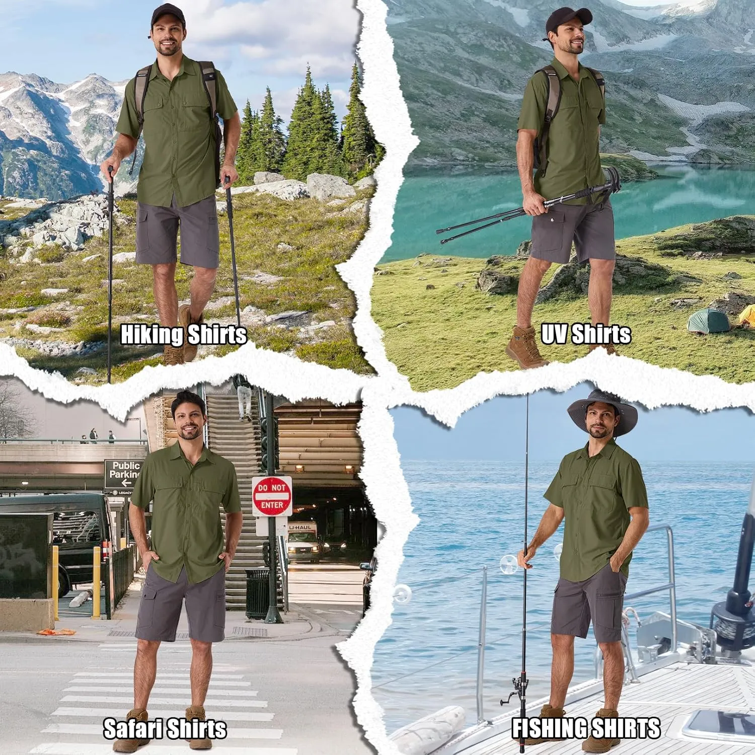 linlon Safari Shirt Men Short Sleeve UPF 50 UV Sun Protection Quick Dry Hiking Fishing Shirts